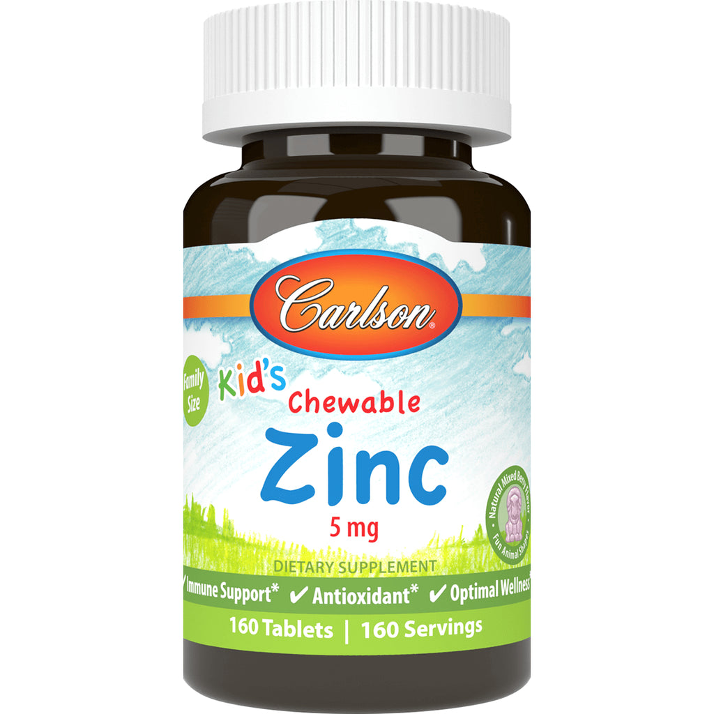 CSN295 | Carlson Kid's Chewable Zinc 5 mg bottle front label, 160 tablets family size - Thumbnail
