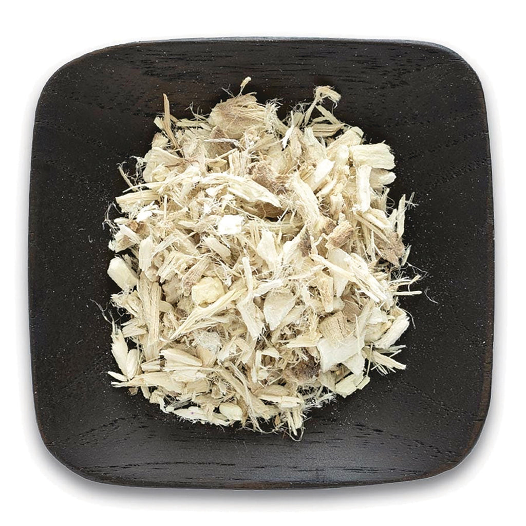 FNP386 | shredded pale root pieces on a dark square wooden dish - Thumbnail