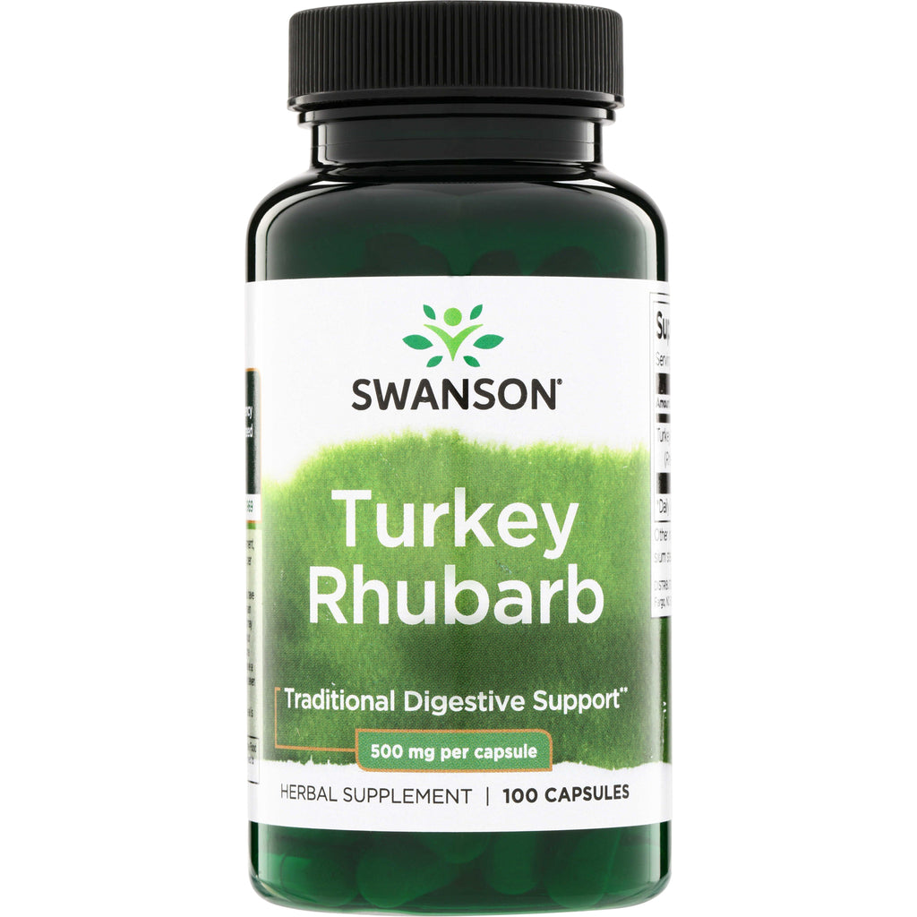 SW1040 | Swanson Turkey Rhubarb supplement bottle, Traditional Digestive Support, 500 mg per capsule, 100 capsules - Thumbnail