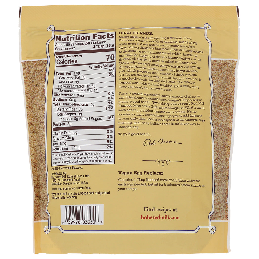 BOB250 | back of package showing Nutrition Facts panel, Vegan Egg Replacer instructions and barcode - Thumbnail