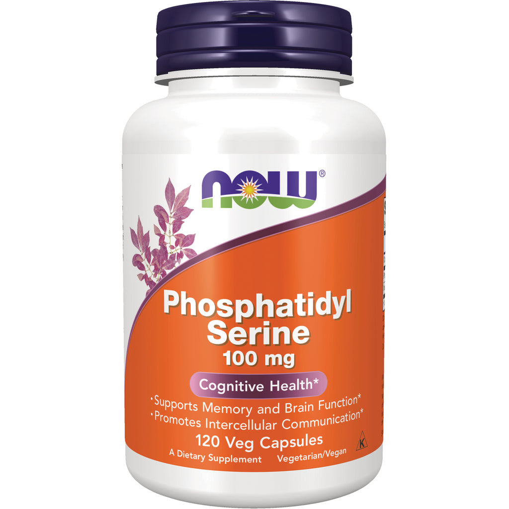 NWF1077 | NOW Phosphatidyl Serine 100 mg bottle, 120 vegetarian capsules front label - Thumbnail