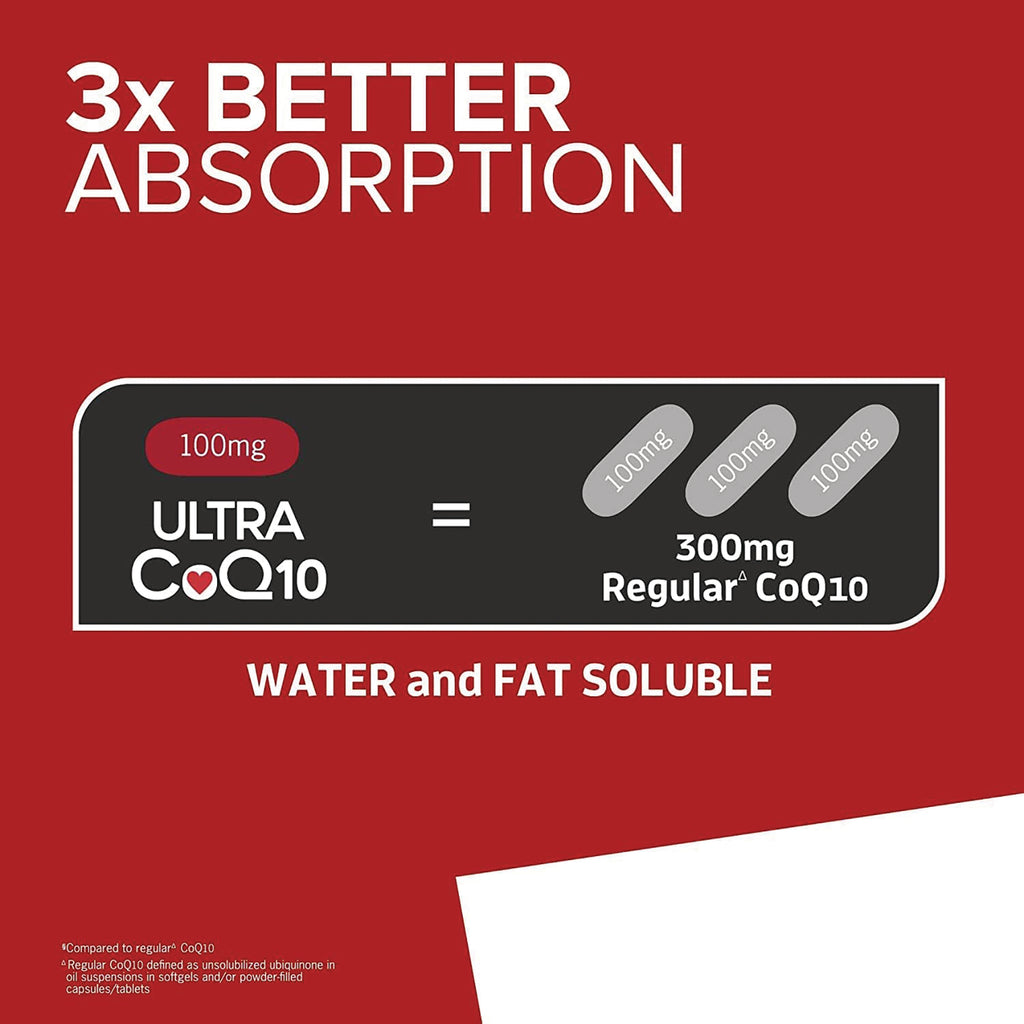 QNL002 | Infographic comparing 100mg Ultra CoQ10 to 300mg regular CoQ10 with 3x better absorption - Thumbnail