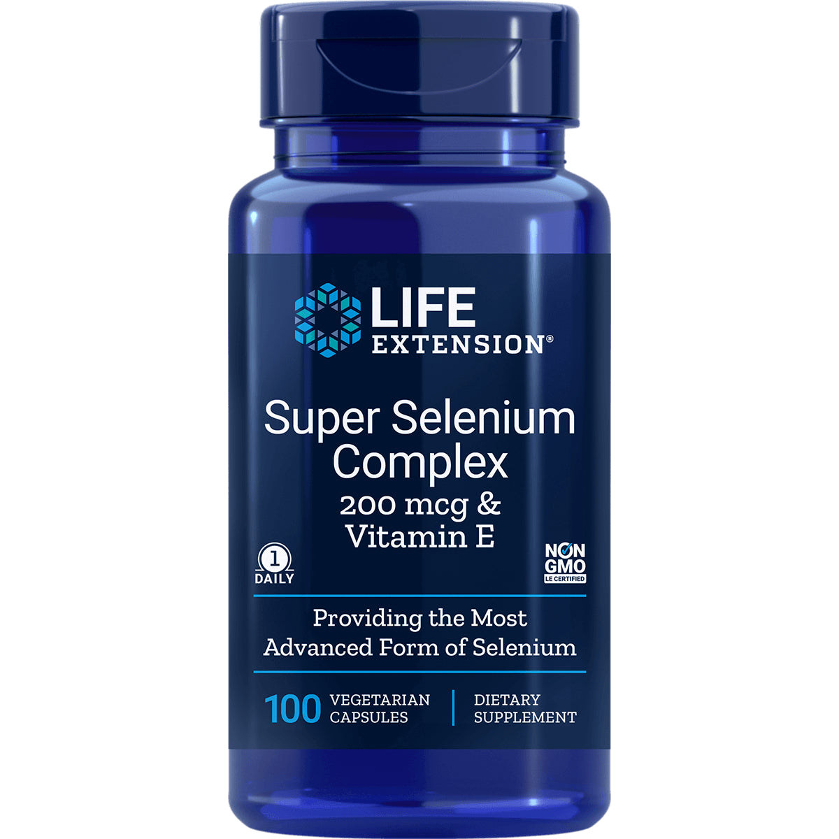 LE216 | Life Extension Super Selenium Complex bottle, 100 vegetarian capsules, 200 mcg & Vitamin E