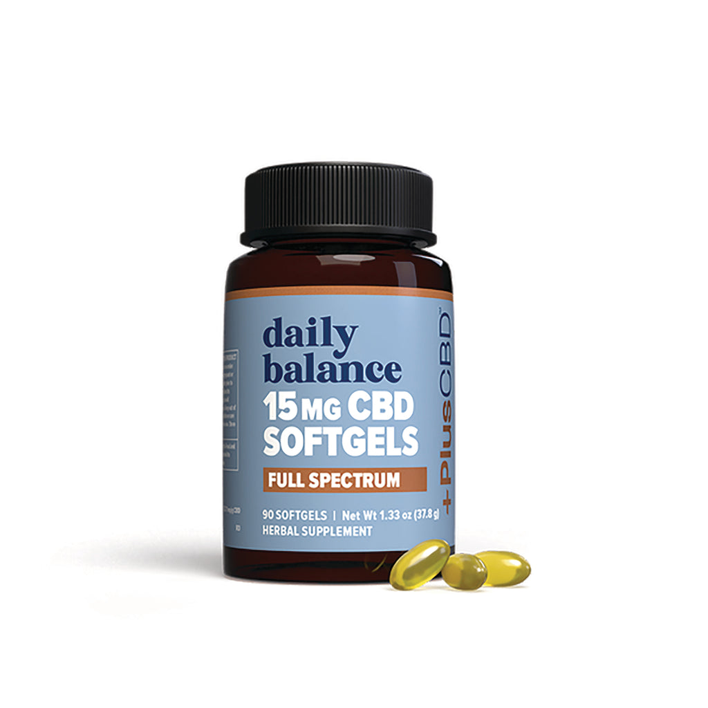 CV026 | Daily Balance 15 mg CBD softgels full spectrum amber bottle with three softgel capsules - Thumbnail