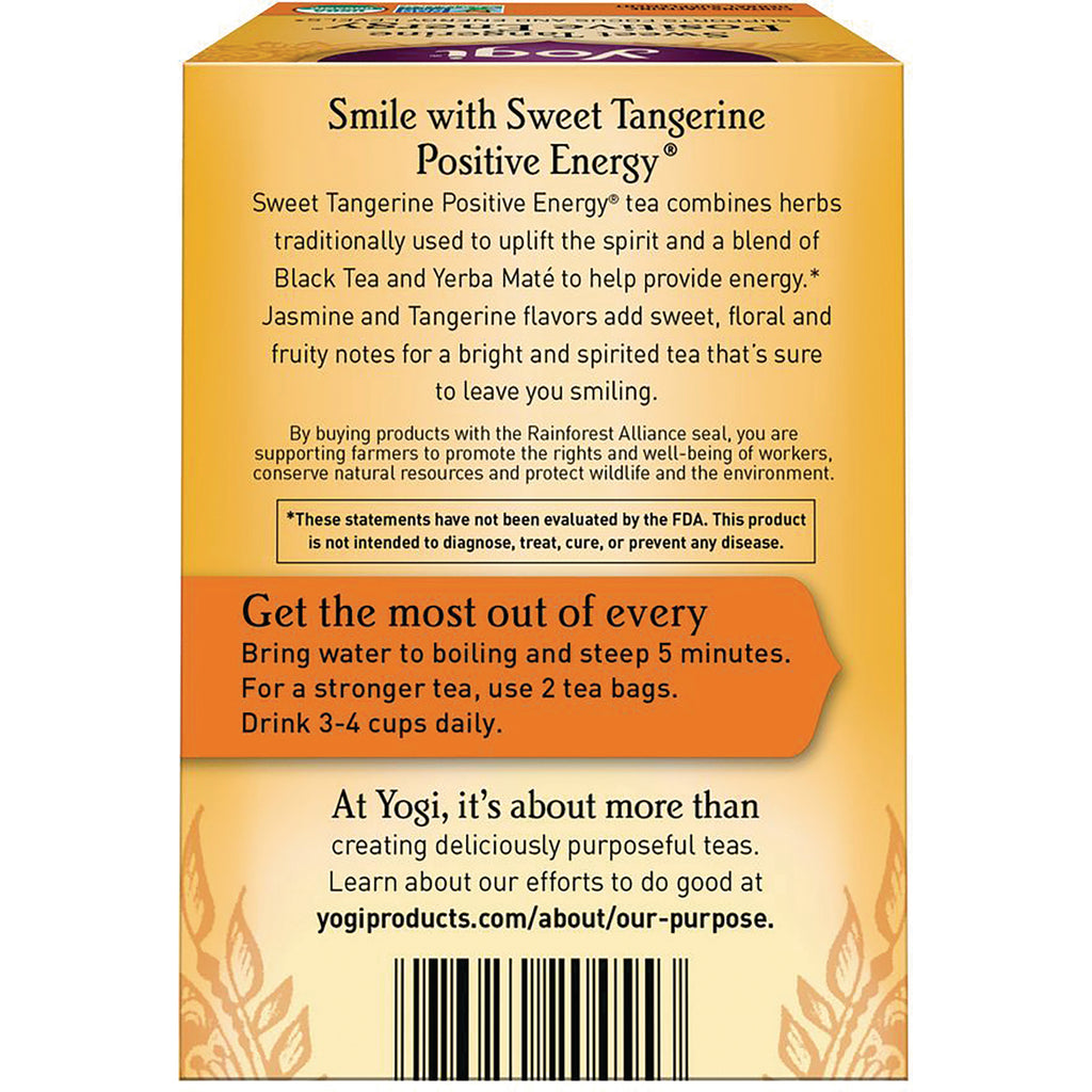 AHW061 | Back of Yogi Sweet Tangerine Positive Energy tea box with description and brewing directions - Thumbnail