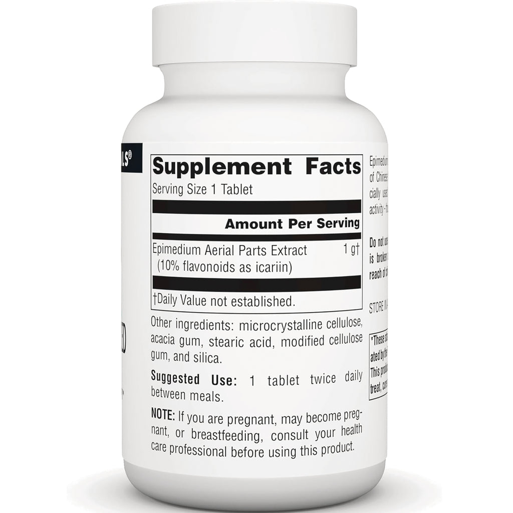 SN689 | Back label with Supplement Facts for Epimedium Aerial Parts Extract, serving size 1 tablet - Thumbnail
