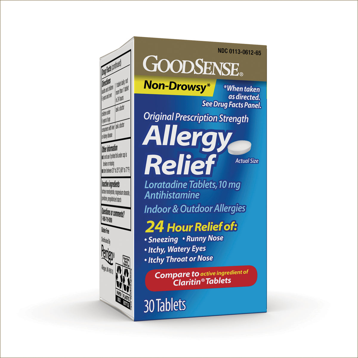 GDS037 | GoodSense Allergy Relief Loratadine Tablets 10 mg front-facing box showing 30 Tablets