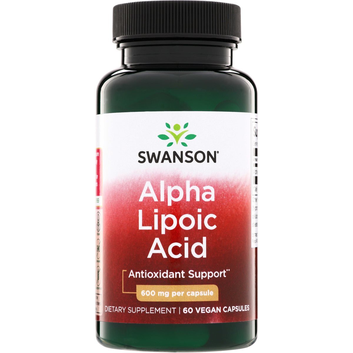 SWU167 | Swanson Alpha Lipoic Acid bottle, Antioxidant Support, 600 mg per capsule, 60 vegan capsules