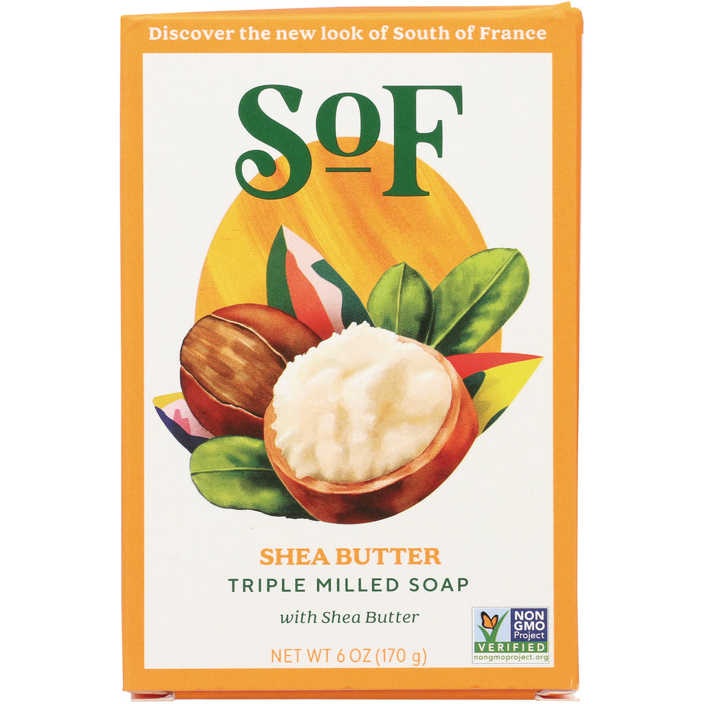 SOF011 | South of France SoF Shea Butter Triple Milled Soap bar, 6 oz box front - Thumbnail