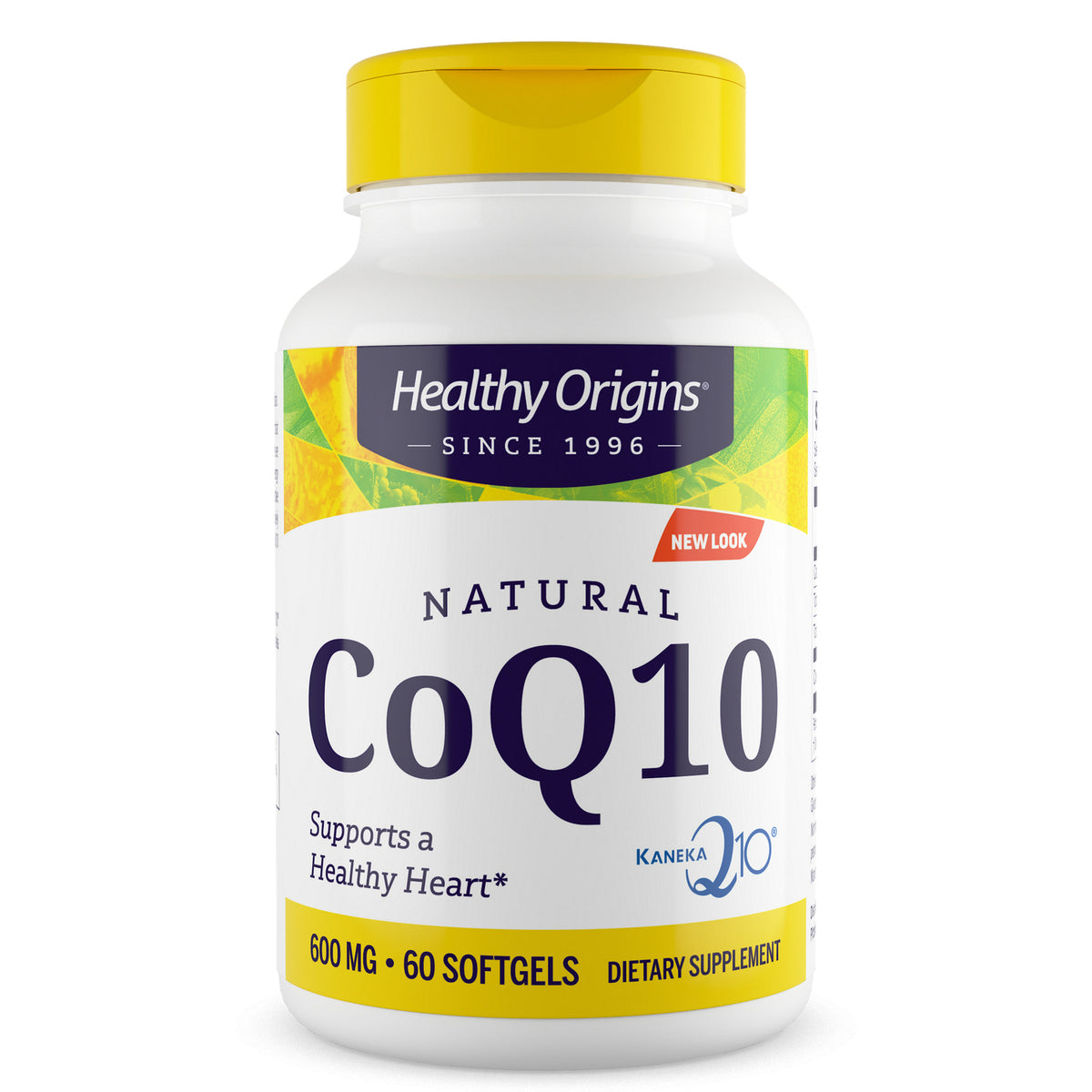 HRG081 | Healthy Origins Natural CoQ10 600 MG bottle, 60 softgels front label
