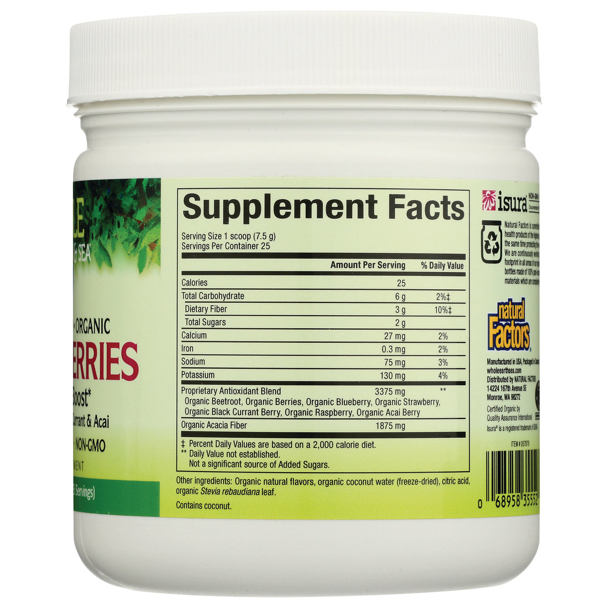 NFC196 | Back label showing Supplement Facts panel, nutrition facts and ingredient list on white supplement jar