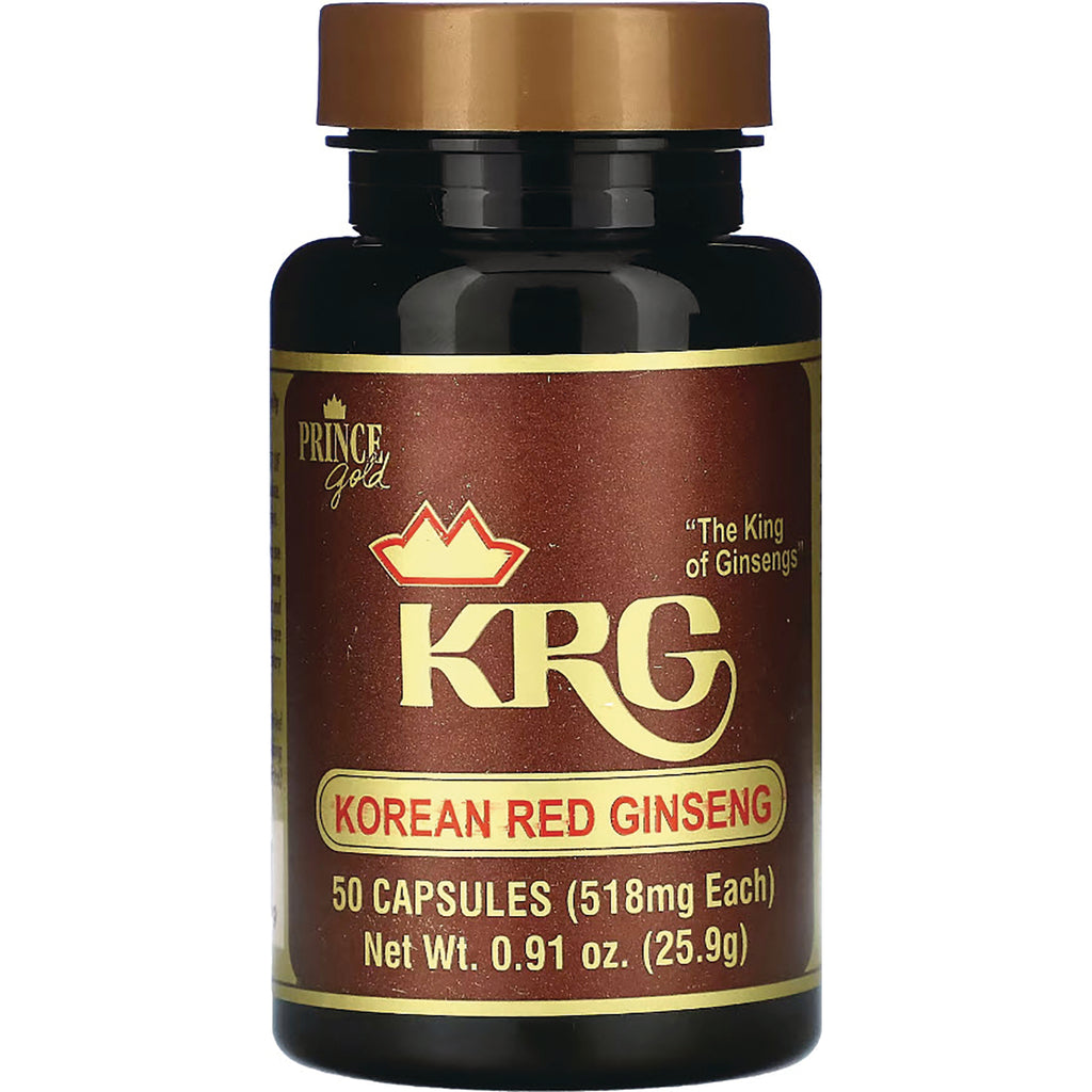 Korean Red Ginseng KRG bottle with brown label, 50 capsules (518 mg each) - Thumbnail