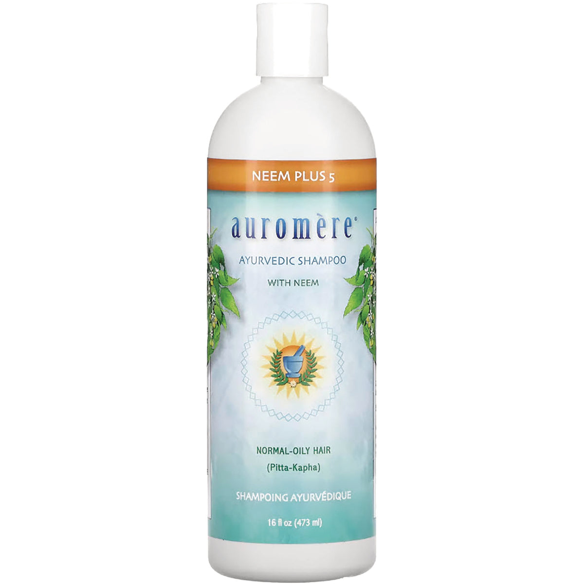 AUR019 | Auromre Neem Plus 5 Ayurvedic shampoo bottle with neem, 16 fl oz, for normal-oily hair