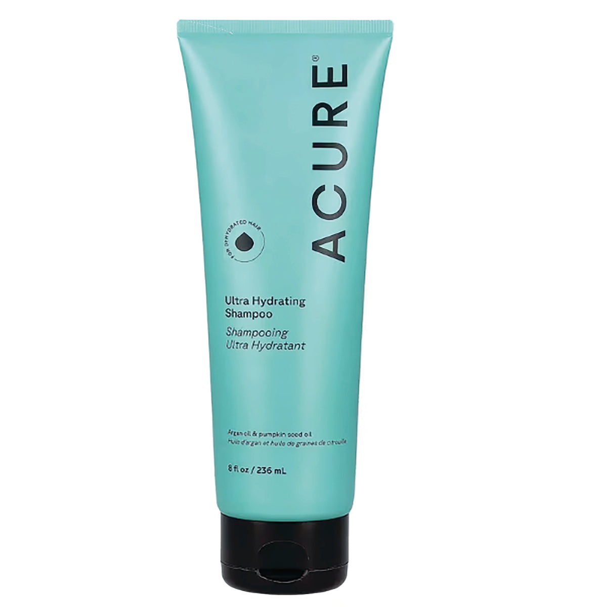 ACR095 | Teal tube of ACURE Ultra Hydrating Shampoo, 8 fl oz / 236 mL, front-facing product packaging