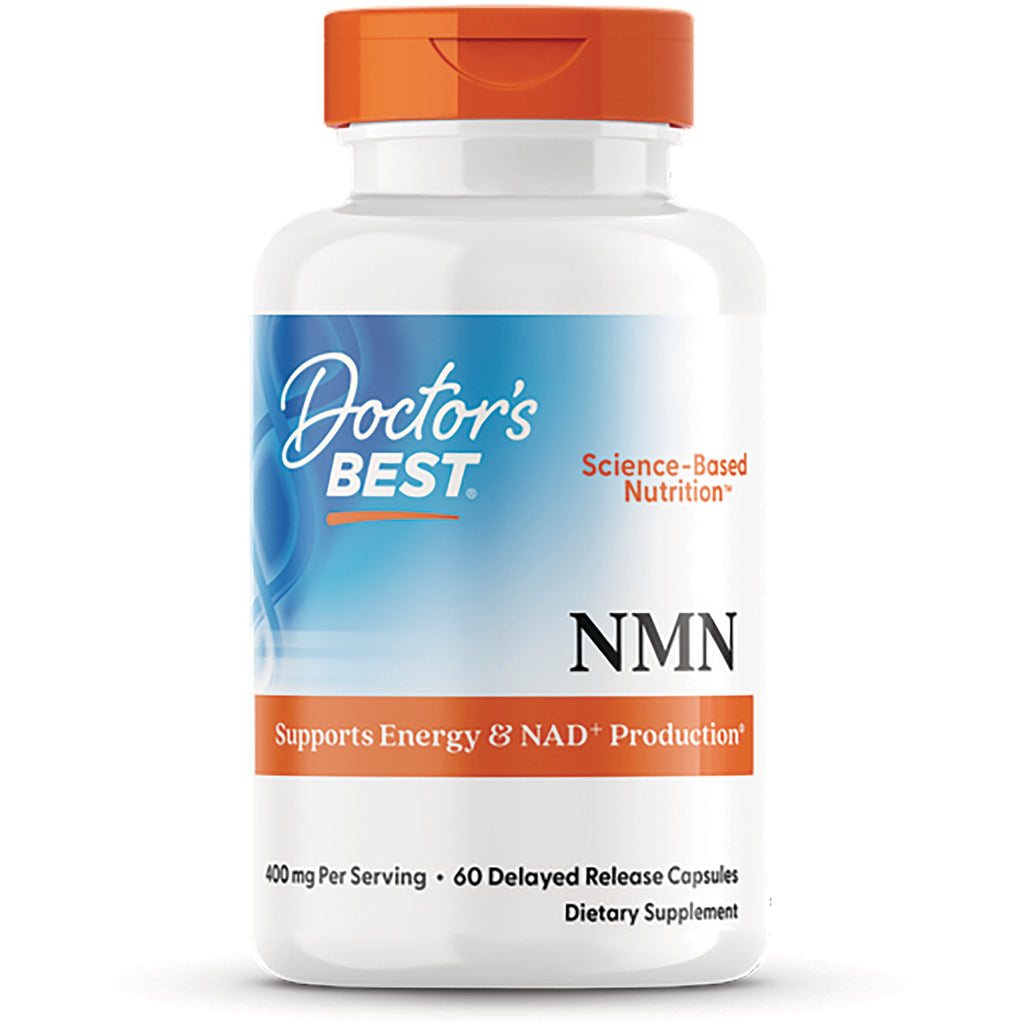 DB287 | Doctor's Best NMN white bottle with orange cap labeled Supports Energy & NAD+ Production, 60 delayed release capsules - Thumbnail