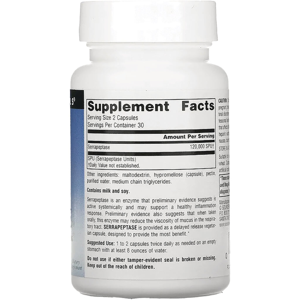 SN731 | Back label with Supplement Facts panel, serving size 2 capsules and serrapeptase 120,000 SPU - Thumbnail