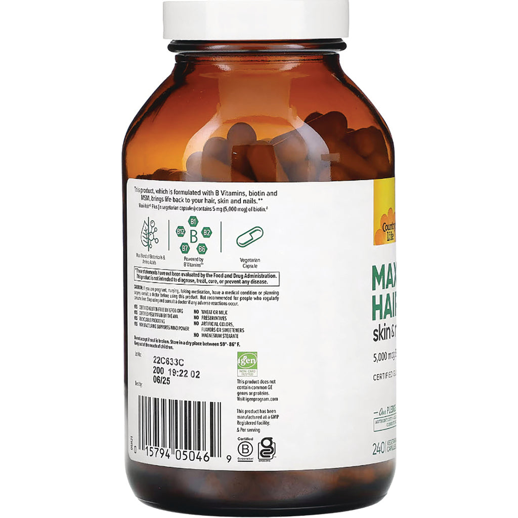 CRL615 | Back of amber supplement bottle showing label with ingredients, barcode and visible capsules inside - Thumbnail