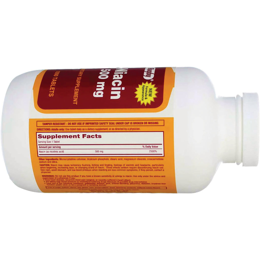 WAT035 | Back of niacin 500 mg supplement bottle showing Supplement Facts panel - Thumbnail