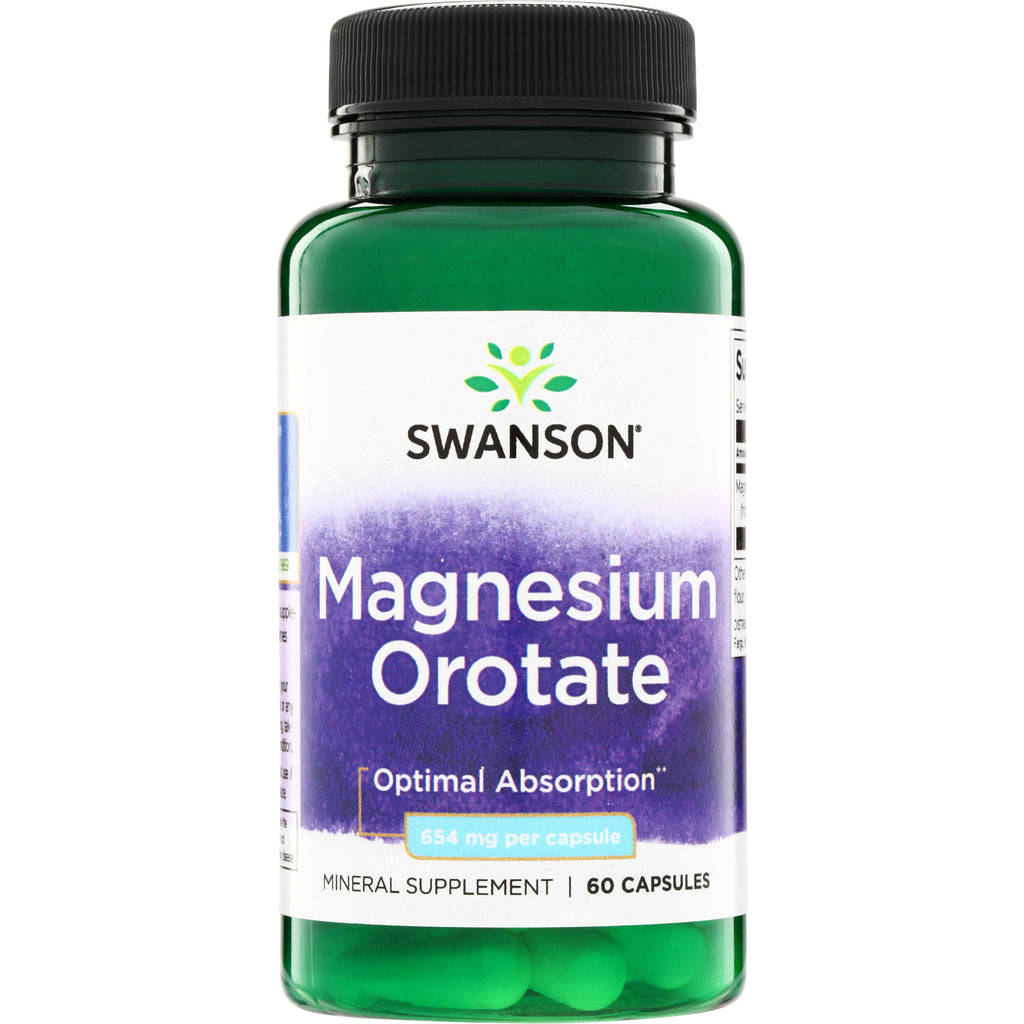 SWU665 | Swanson Magnesium Orotate, Optimal Absorption, 654 mg per capsule, 60 capsules, bottle front - Thumbnail