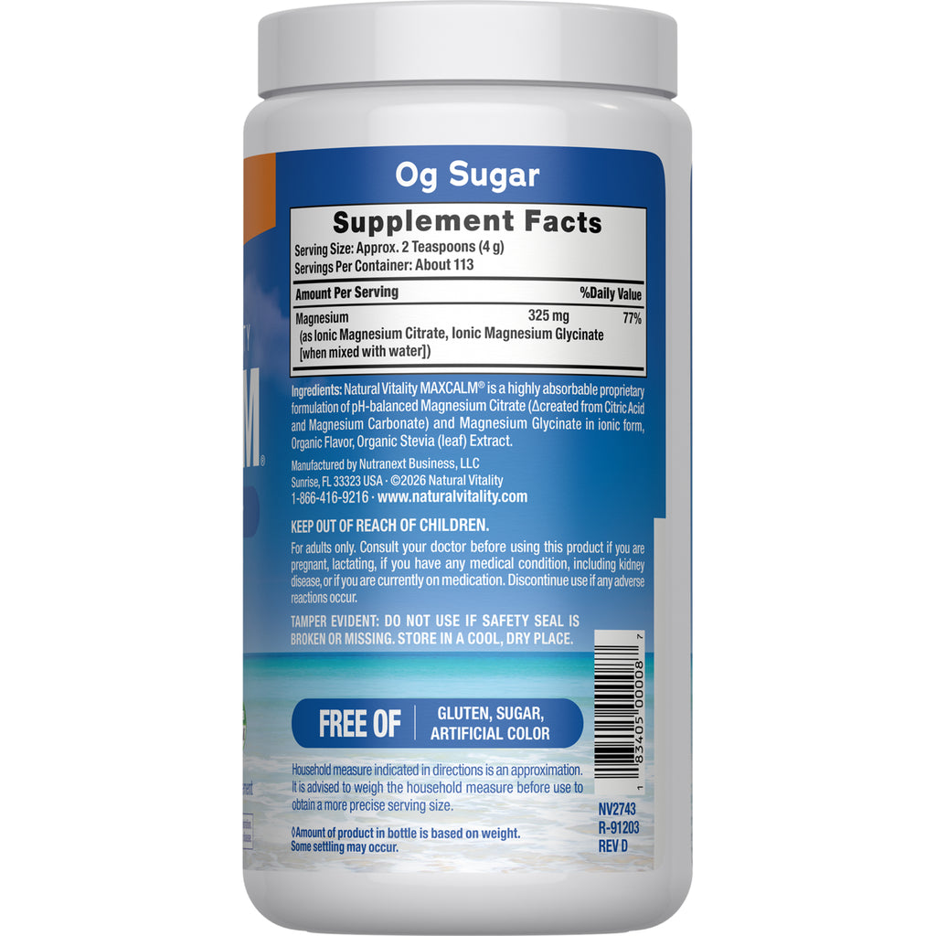 NVT011 | Back label showing Supplement Facts panel with magnesium 325 mg, vegan and gluten-free icons and barcode - Thumbnail