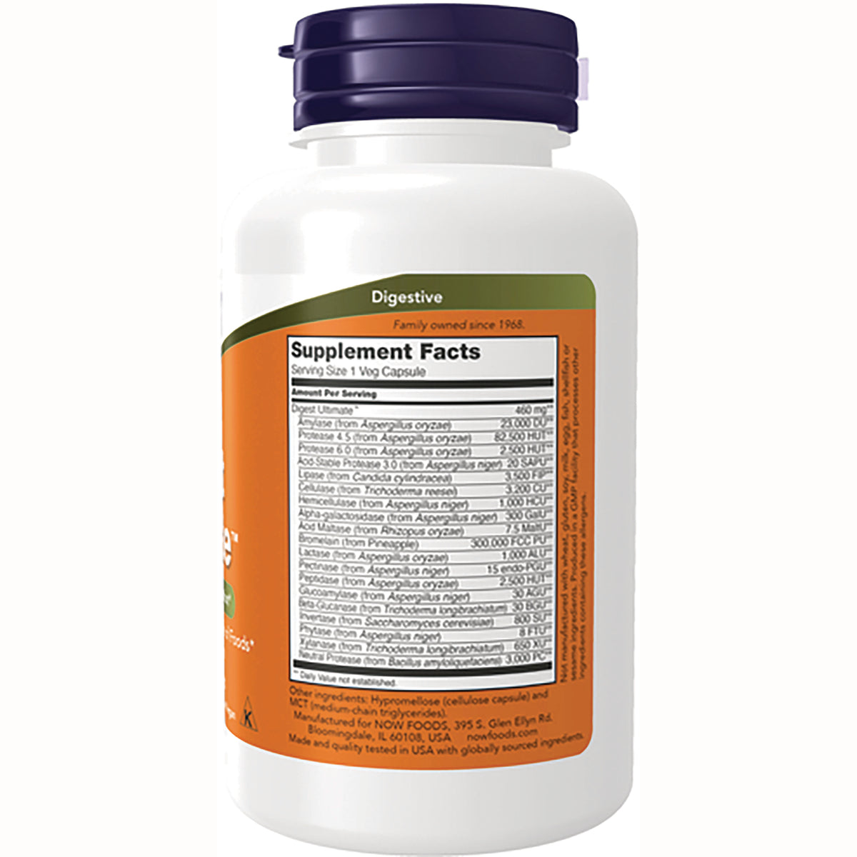 NWF1071 | Back label showing Supplement Facts panel and ingredients on white supplement bottle