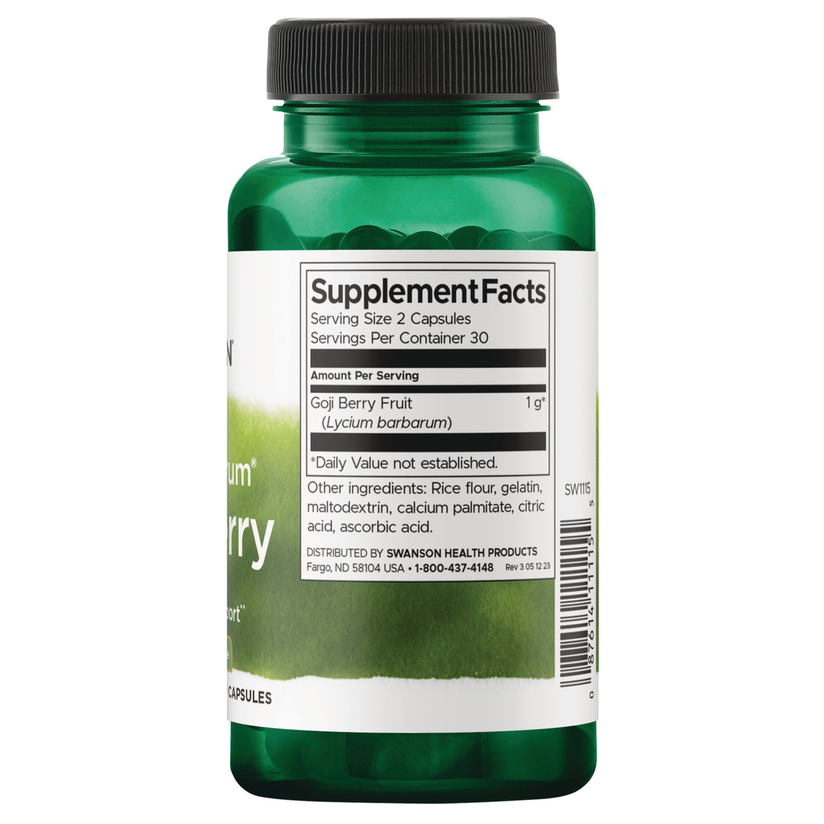 SW1115 | Back label with supplement facts and serving information