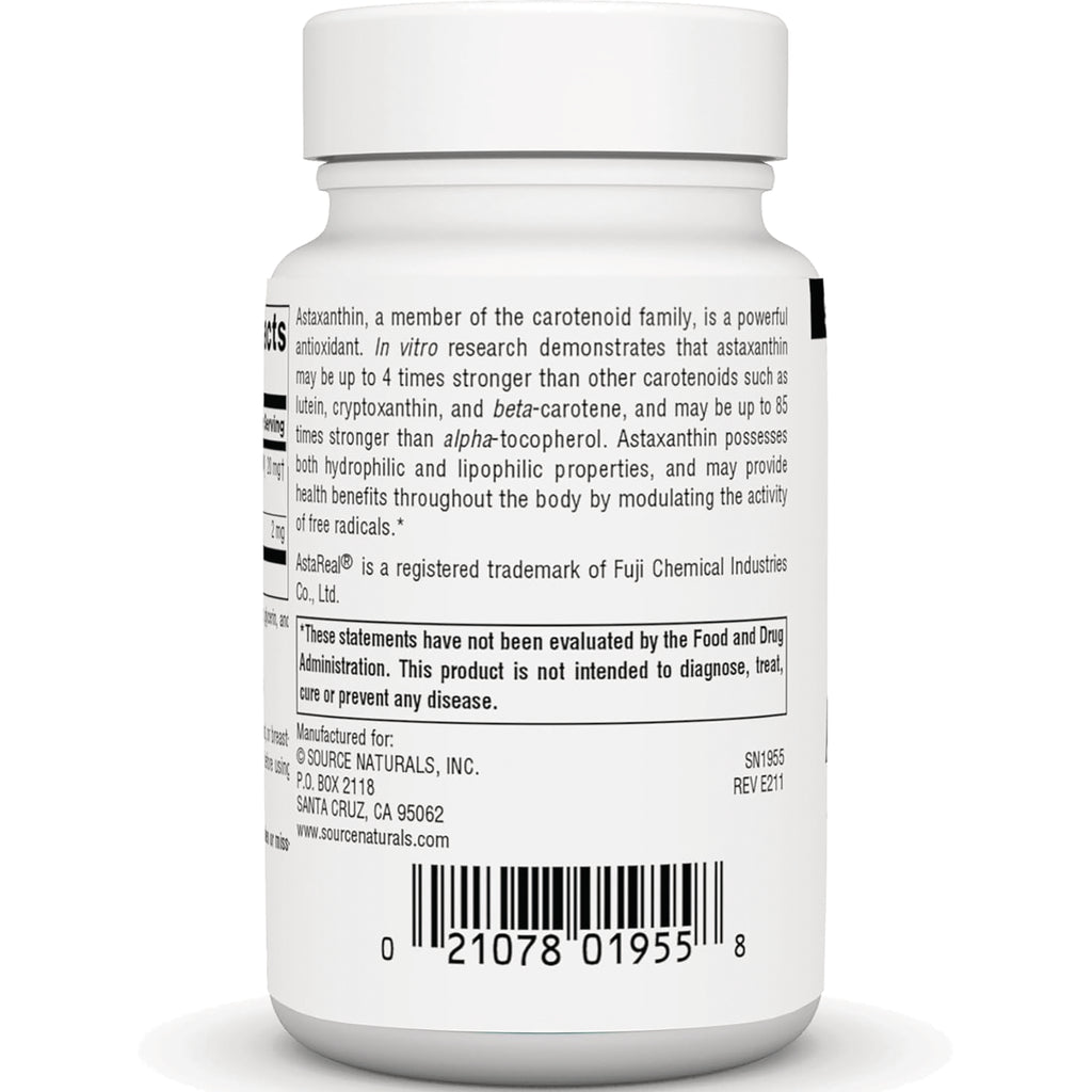 SN331 | Back label with astaxanthin information, FDA disclaimer, and barcode - Thumbnail