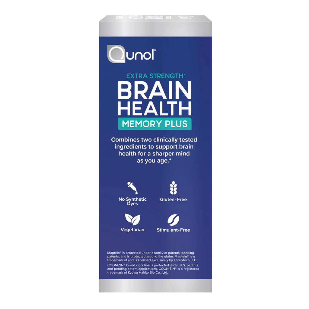 QNL015 | Qunol Extra Strength Brain Health Memory Plus front package with claims and ingredient icons - Thumbnail