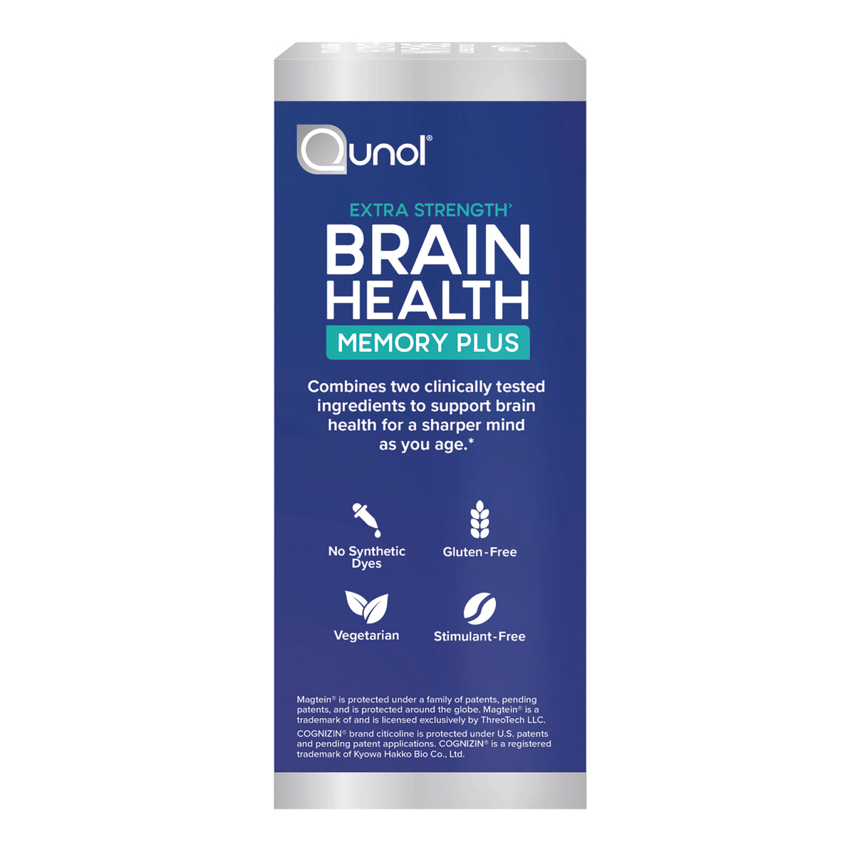 QNL015 | Qunol Extra Strength Brain Health Memory Plus front package with claims and ingredient icons