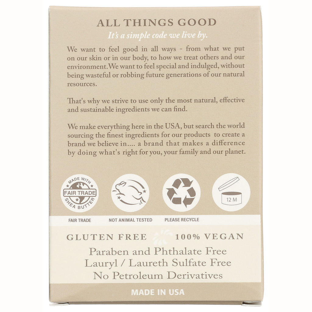 DRW013 | beige product box back panel with icons and text stating gluten free, 100% vegan, paraben and phthalate free, made in USA - Thumbnail