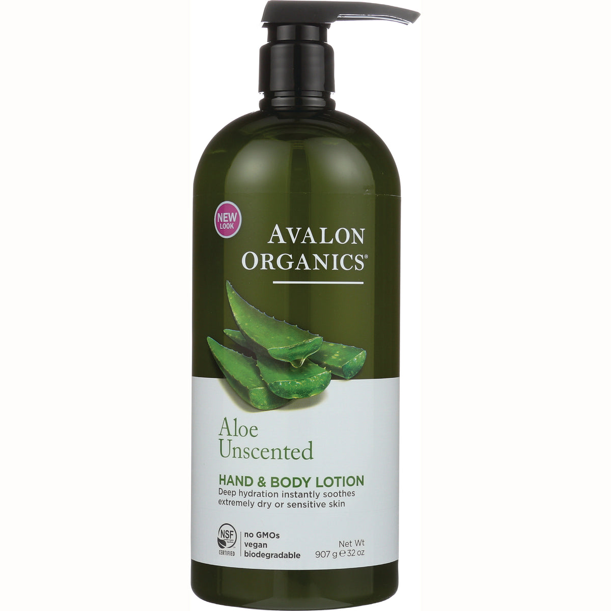 AVL021 | Avalon Organics Aloe Unscented hand & body lotion pump bottle front label 32 oz