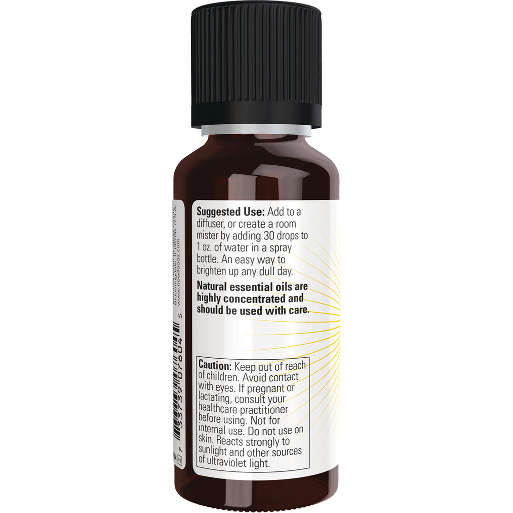NWF1225 | Back of brown essential oil bottle showing suggested use and caution text on white label - Thumbnail
