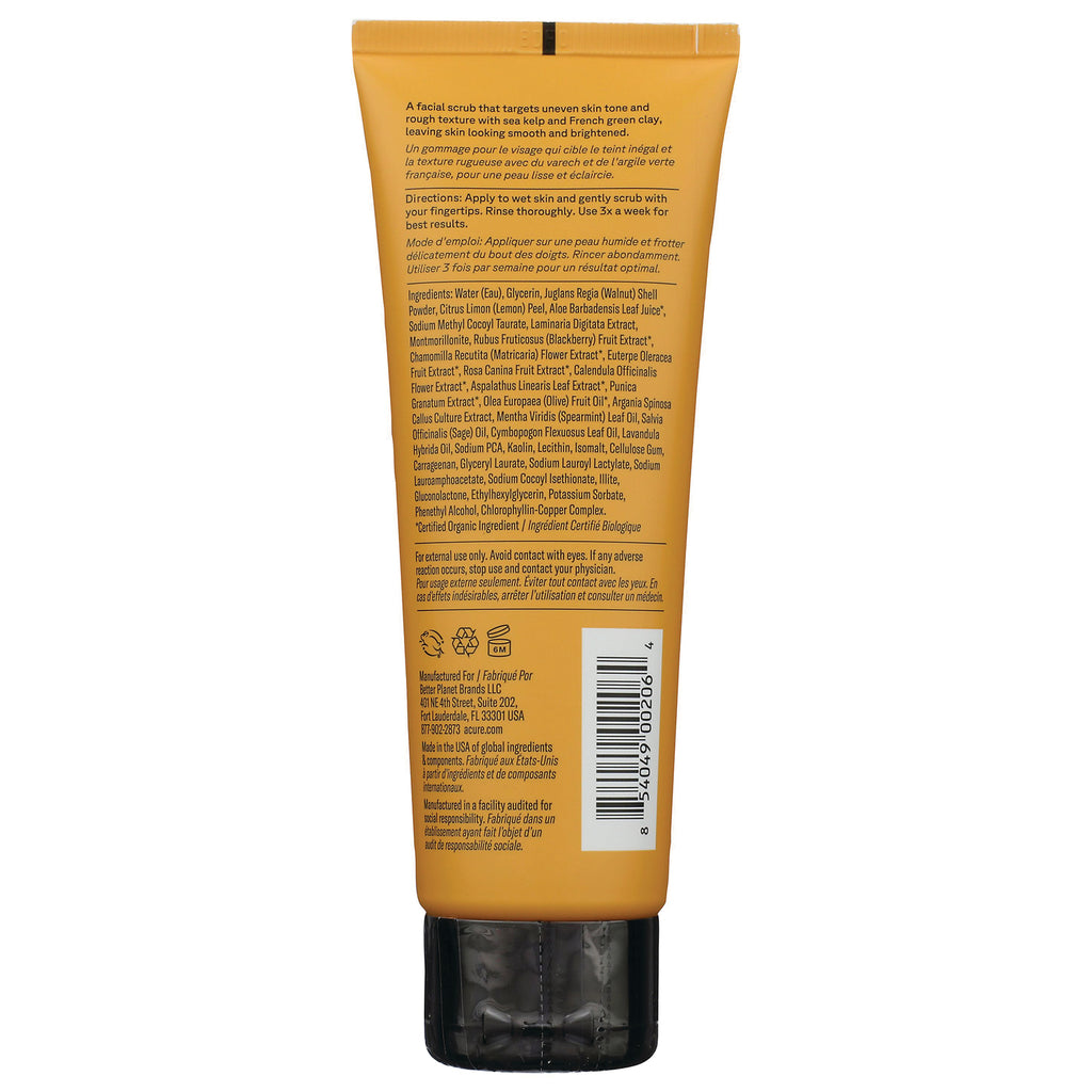 ACR010 | Back of facial scrub tube with directions, ingredients, warnings, and barcode - Thumbnail