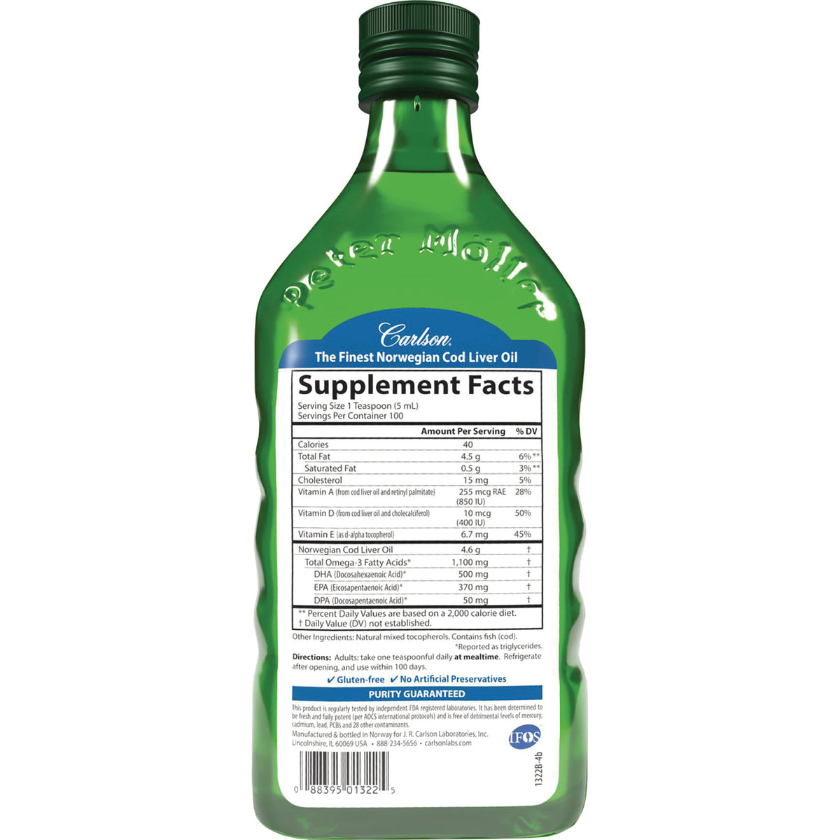 CSN011 | Back label of green bottle showing Supplement Facts panel and nutrition facts