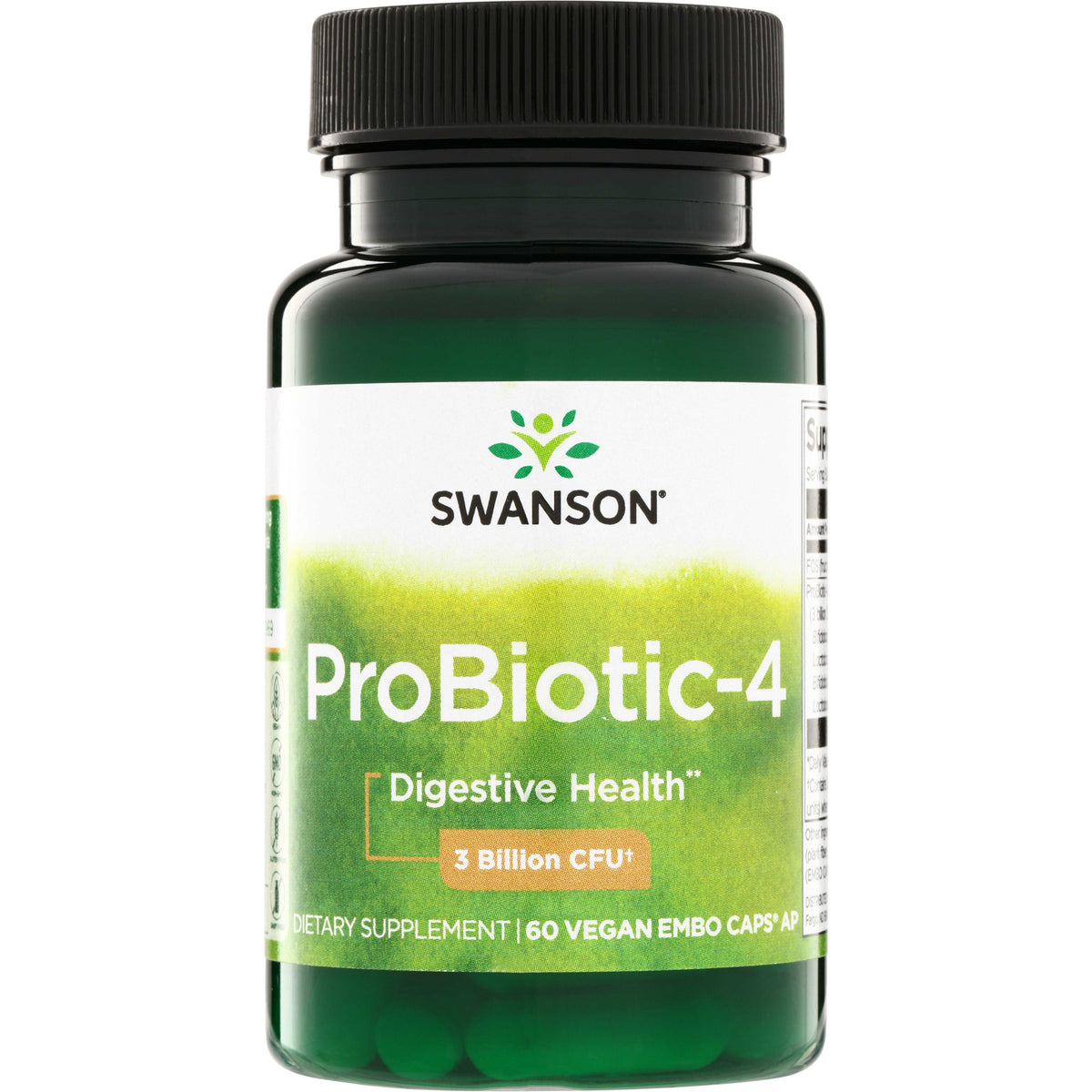 SWA003 | Swanson ProBiotic-4 bottle for Digestive Health, 3 Billion CFU, 60 vegan capsules