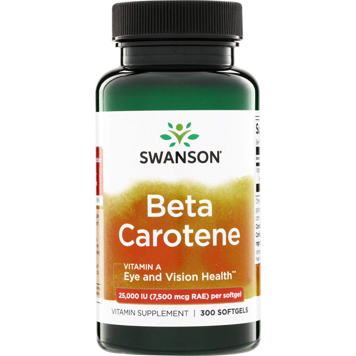 SW008 | Swanson Beta Carotene, Vitamin A for Eye and Vision Health, 25,000 IU per softgel, 300 softgels bottle