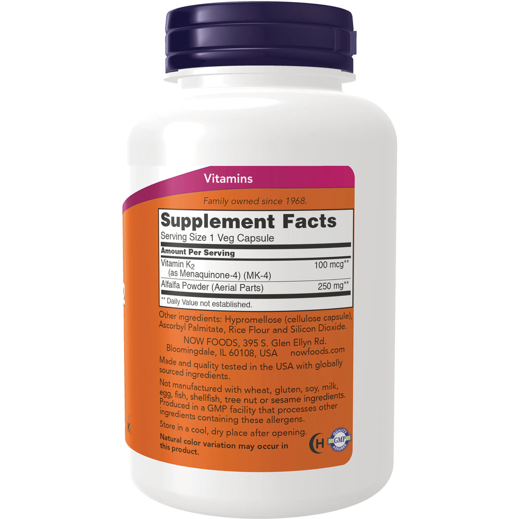 NWF1368 | back label with Supplement Facts: Serving Size 1 Veg Capsule; Vitamin K2 100 mcg; Alfalfa Powder 250 mg - Thumbnail