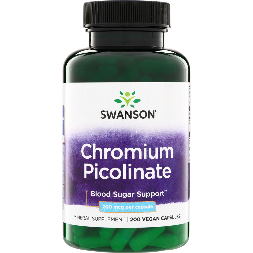 SW923 | Swanson Chromium Picolinate, Blood Sugar Support, 200 mcg per capsule, 200 vegan capsules bottle - Thumbnail