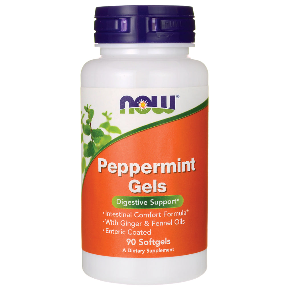 NWF564 | NOW Peppermint Gels dietary supplement bottle, 90 softgels, digestive support - Thumbnail