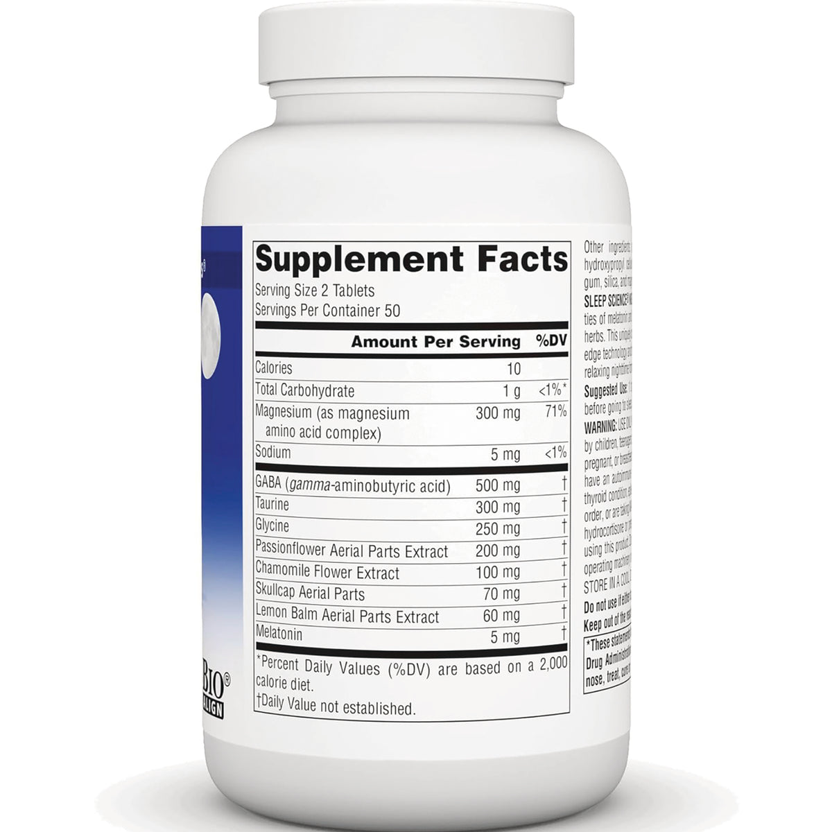 SN311 | Back label with Supplement Facts panel and ingredients list