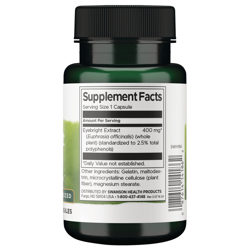 SWH186 | Supplement Facts: Eyebright Extract 400 mg per capsule - Thumbnail