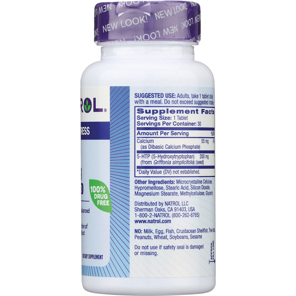 NA405 | back label with Supplement Facts showing serving size 1 tablet, 5-HTP 200 mg and other ingredients - Thumbnail