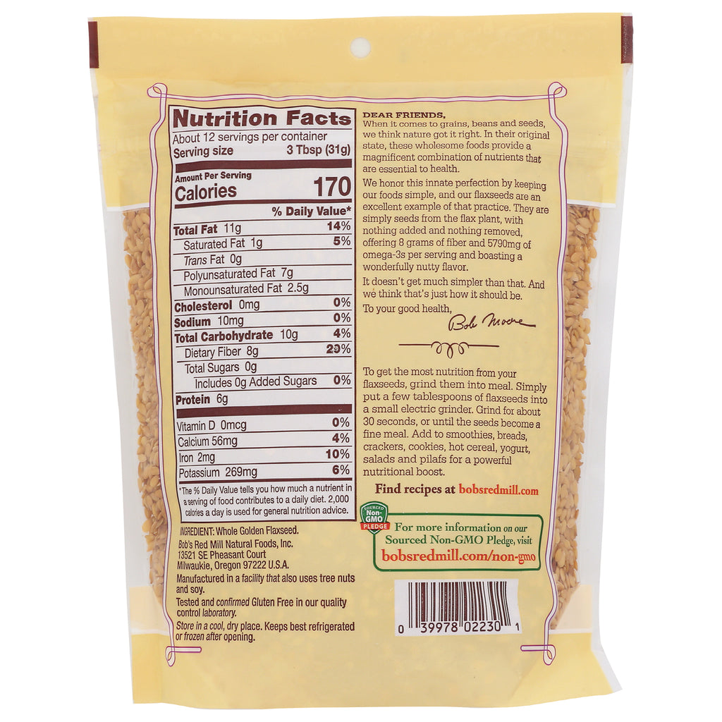 BOB255 | back of yellow bag showing nutrition facts panel, ingredient list, usage tips and barcode - Thumbnail