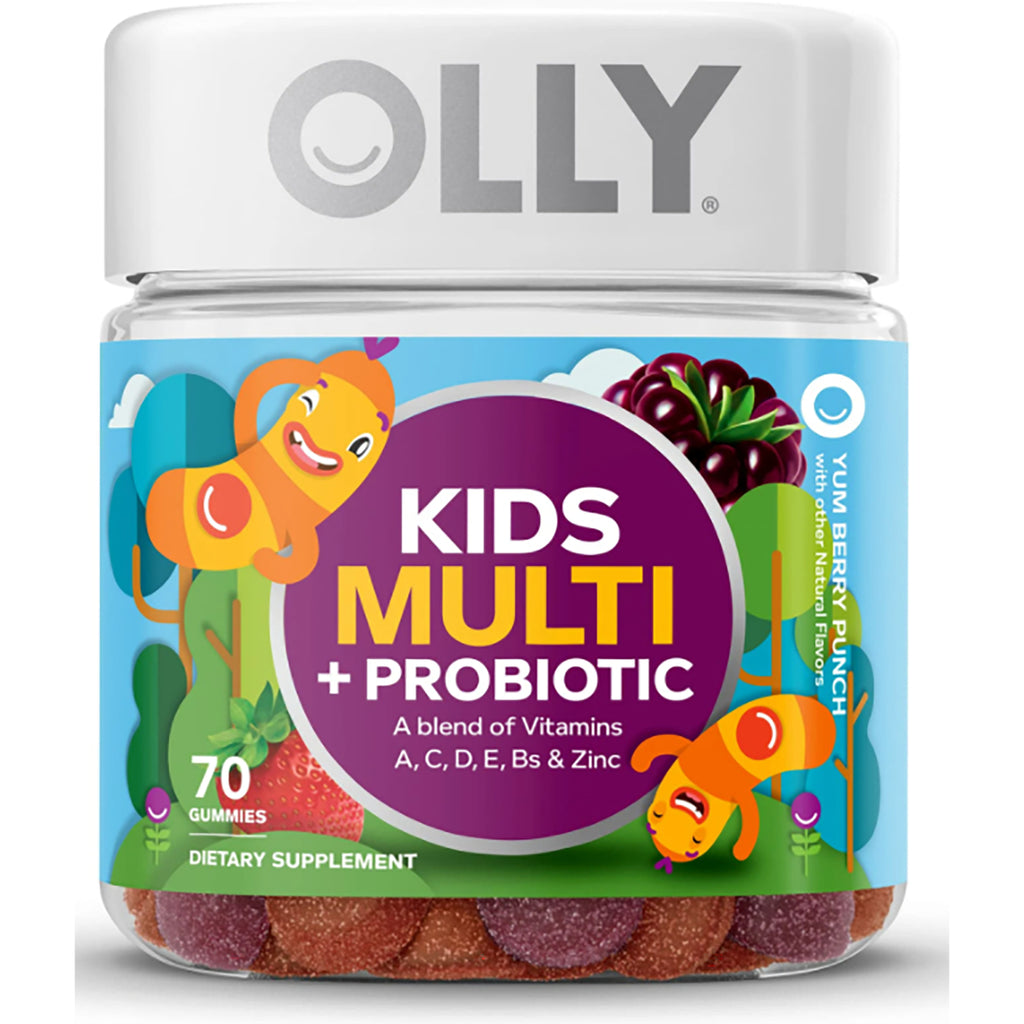 OLY001 | Jar of OLLY Kids Multi + Probiotic gummy vitamins, 70-count yum berry punch front label - Thumbnail
