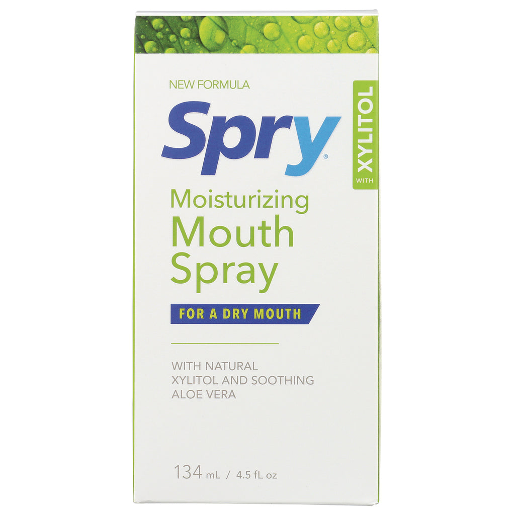 XL026 | Spry Moisturizing Mouth Spray box front, New Formula with Xylitol, For a Dry Mouth, 134 mL (4.5 fl oz) - Thumbnail