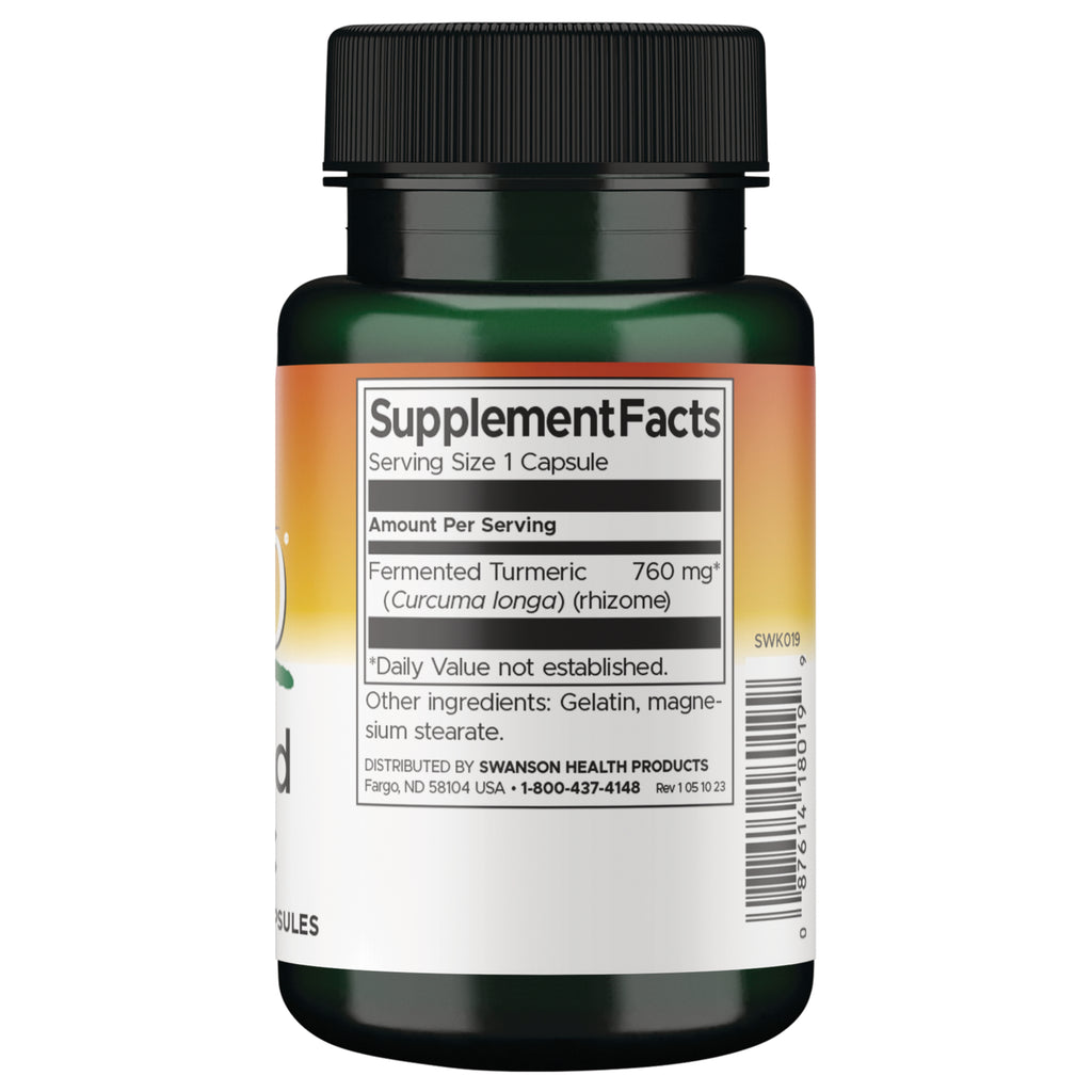 SWK019 | Back label with Supplement Facts for fermented turmeric 760 mg and ingredients - Thumbnail