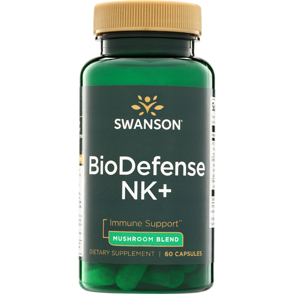 SWU1043 | Swanson BioDefense NK+ mushroom blend dietary supplement bottle front label showing 60 capsules - Thumbnail