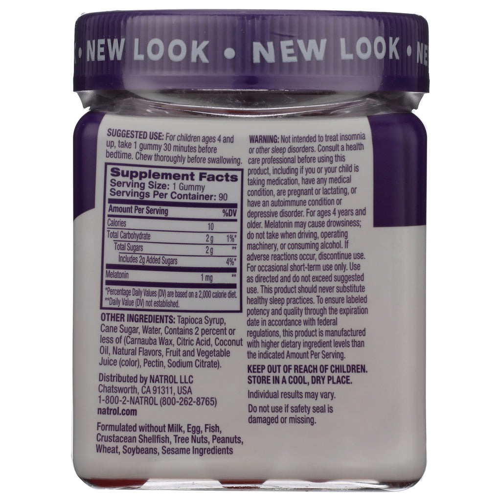 NA617 | back label with Supplement Facts, ingredients, warnings and suggested use on purple-capped gummy bottle - Thumbnail