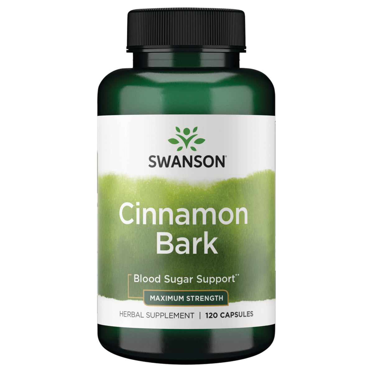 SW1747 | Swanson Cinnamon Bark supplement bottle, Blood Sugar Support, Maximum Strength, 120 capsules
