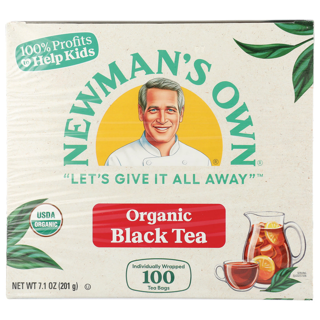 NWM024 | Newman's Own Organic Black Tea box front with chef portrait, lets give it all away slogan, and pitcher with cup - Thumbnail